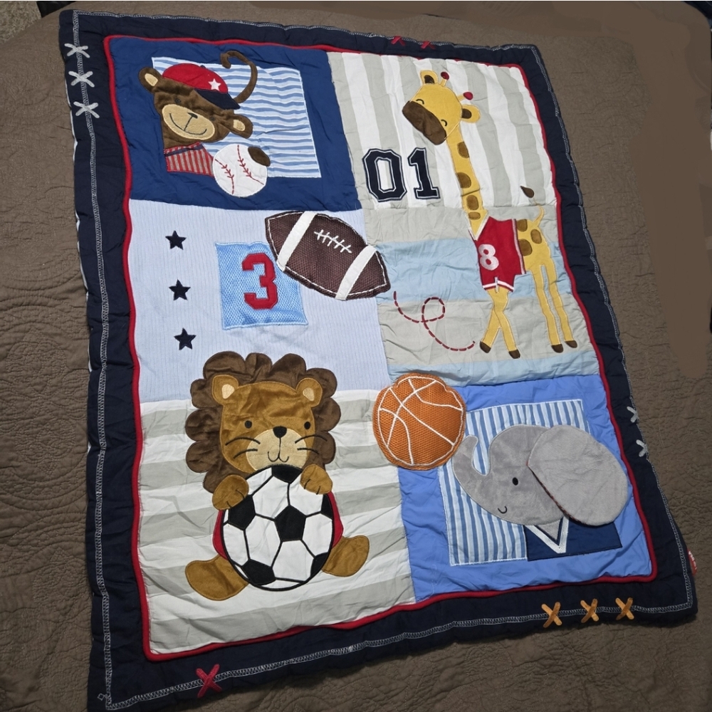 Lambs and Ivy Crib Bedding Reversible Quilt Comforter Nursery Sports Boy Blanket
